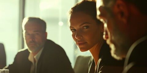A group of professionals in a conference room, discussing plans and strategies.