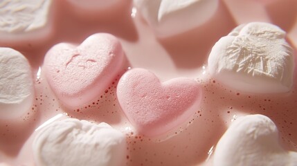  Sweet Indulgence: A Close-Up of Heart-Shaped Marshmallows Floating in Rich Hot Chocolate