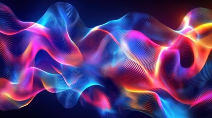 Abstract vibrant neon wave, flowing light, digital art.