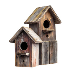 PNG Rustic Wooden Birdhouses Against Transparent Background.