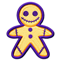 Obraz premium Whimsical Embroidered Gingerbread Man Patch with Purple Outline on Transparent Background