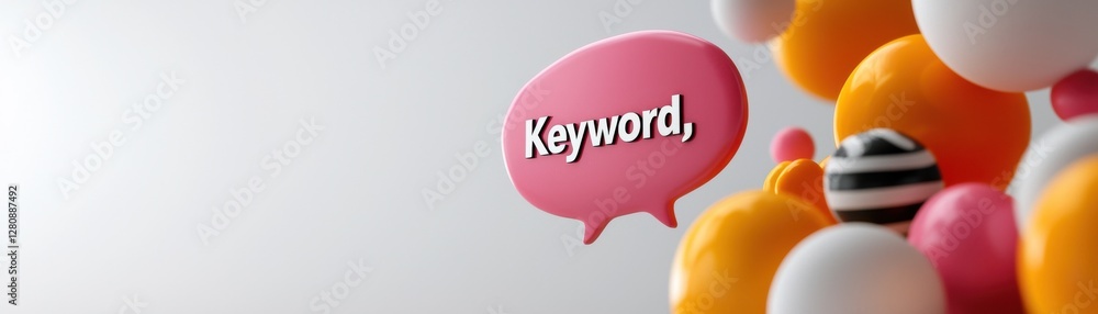 Poster colorful bubbles and speech bubble with keyword for creative concept and communication designs in ma