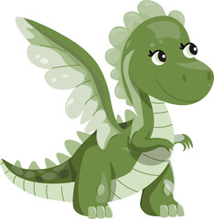 Cute dinosaur with wings. vector flat illustration in cartoon style on white isolated background
