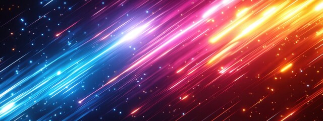Fototapeta premium Dynamic Abstract Light Streaks: Neon Colors and Glowing Trails Across Dark Background