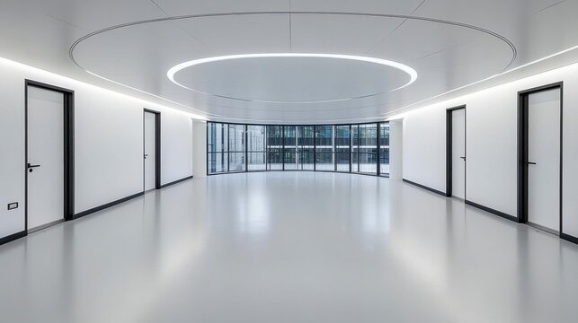 Modern White Hallway with Geometric Lighting and Perspective View Interior Design