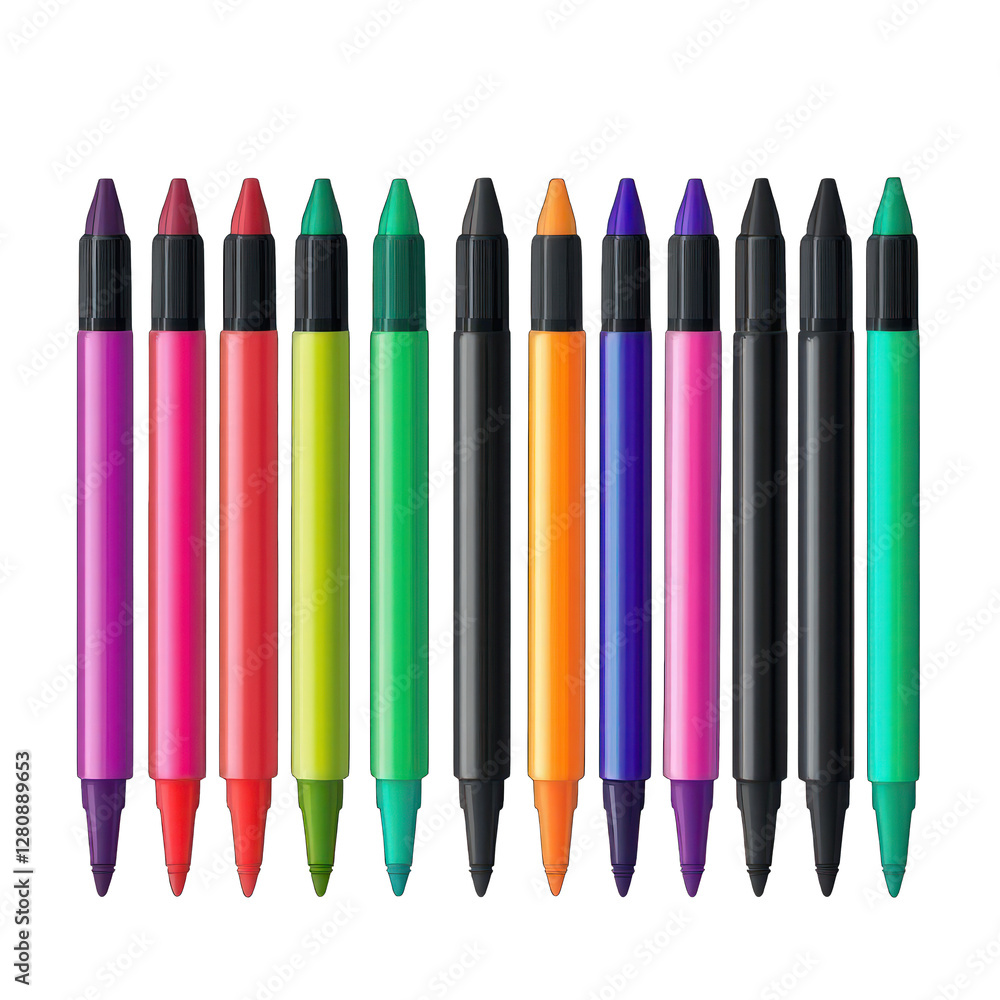 Poster set of permanent markers isolated on transparent background