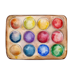 Watercolor paint palette isolated on transparent background