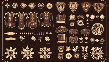 Fantasy clothing & decor set, dark background