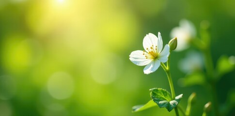 Fototapeta premium Delicate white Oldenlandia capitellata blossoms in sunlight, delicate, greenery