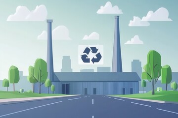 Obraz premium Urban Landscape with Recycling Plant and Green Trees in Background