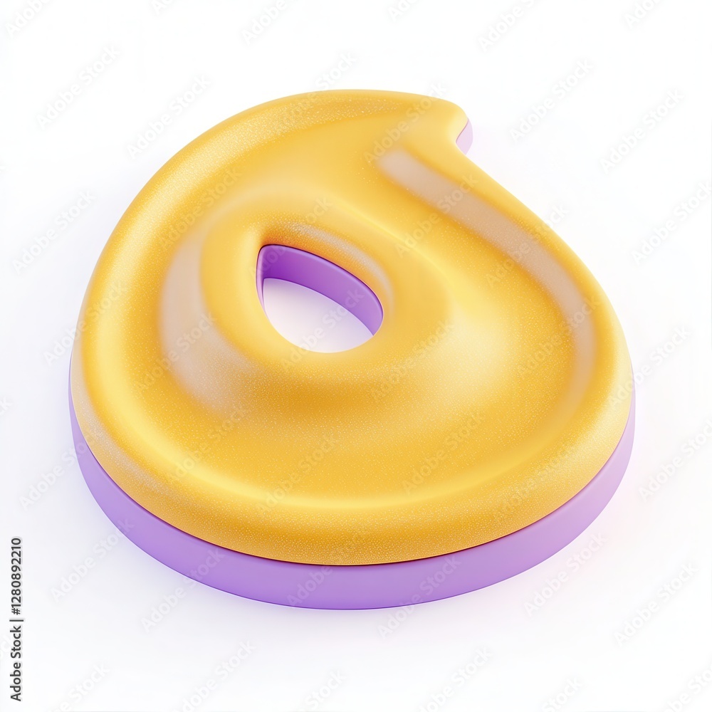 Poster a 3d render of a colorful decorative figure in yellow and purple shapes, emphasizing a smooth and gl