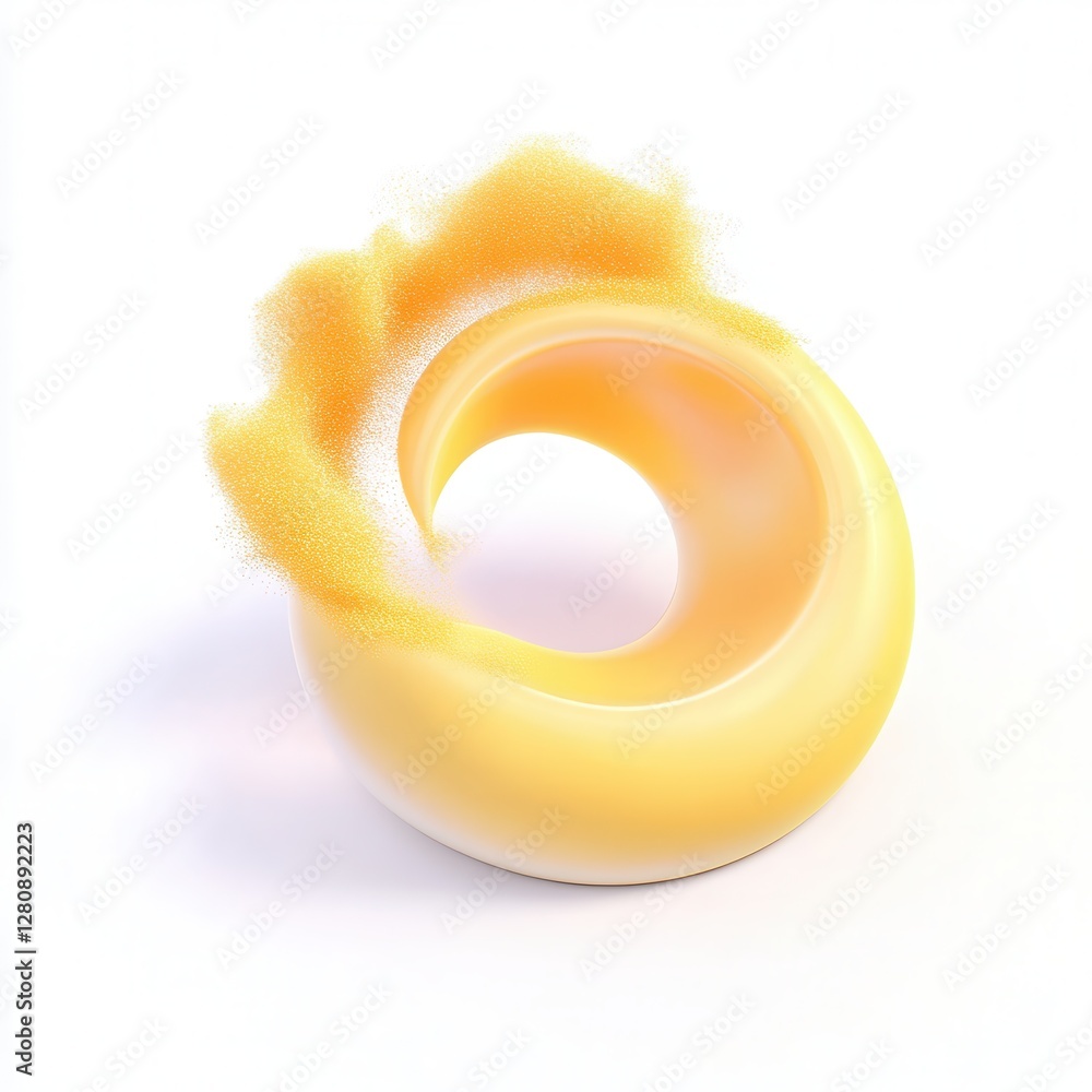 Poster a smooth, swirling 3d shape with a soft yellow gradient and a textured, wispy effect on top, suggest