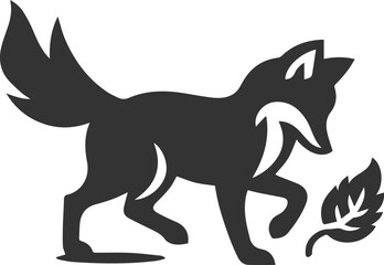 Fototapeta premium A fox playing with a fallen leaf animal vector silhouette