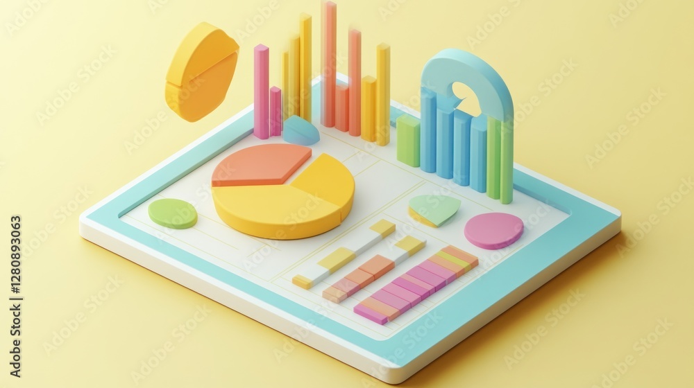 Aufkleber colorful 3d data visualization: charts and graphs on a tablet