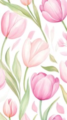Obraz premium Vibrant tulips in soft watercolor hues creating a calming botanical illustration