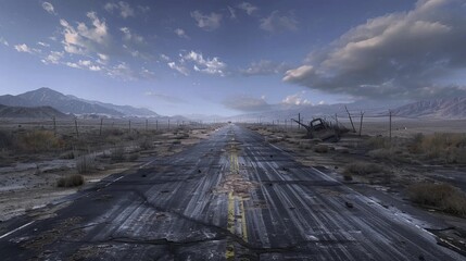 post apocalyptic landscape, desolate wasteland, ruined highway, bleak scenery, dystopian terrain, abandoned road, barren environment, survival adventure, futuristic chaos, eerie beauty, desolation, wa