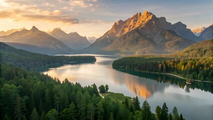 Fototapeta premium Serene Mountain Lake at Sunset