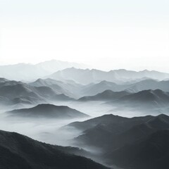 Fototapeta premium Serene Landscape of Misty Mountains in Soft Pastel Hues