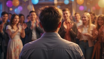 Man Receiving Applause at Party Celebration