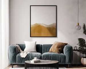 Frame mockup, ISO A paper size. Living room wall poster mockup. Interior mockup with house background. Modern interior design.