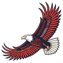 Fototapeta premium Soaring Bald Eagle Illustration in Flight with Red and Black Feathers