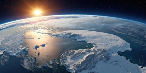 Stunning Sunrise Over Icy Landscape Viewed From Space Capturing Earth&rsquo;s Beauty and Serenity