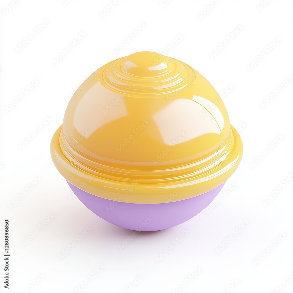 Poster a glossy 3d model of a yellow and purple bowl-shaped container with a shiny surface and smooth curve