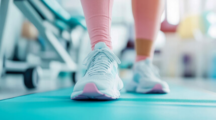 Naklejka premium Fitness First Steps: Focus on Athletic Footwear for Cardio Training, Promoting Health and Wellness