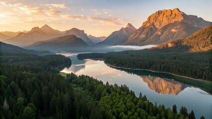 Fototapeta premium Serene Mountain Landscape at Sunrise