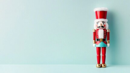 Red and Blue Nutcracker Figurine on a Light Blue Surface for Festive Decor
