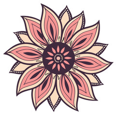 Pink Floral Mandala Art: Decorative Flower Design, Ornamental Blossom Illustration, Bohemian Style Graphic, Vector Petal Pattern
