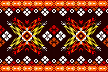 Pixel ethnic pattern oriental traditional. design fabric pattern textile African Indonesian Indian seamless Aztec style abstract vector illustration for print clothing, texture, fabric, wallpaper, dec
