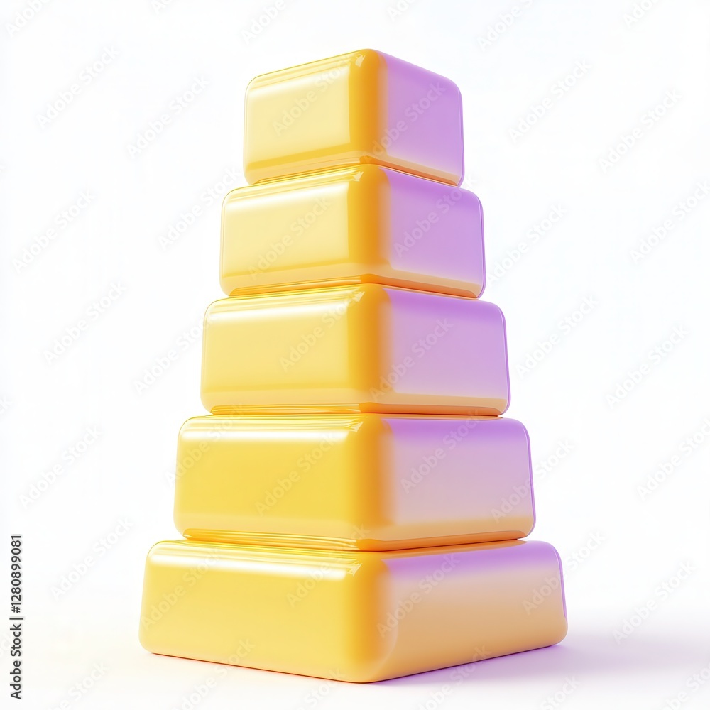 Poster a stack of glossy yellow blocks arranged in a pyramid shape, showcasing a smooth and shiny surface.