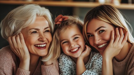 Obraz premium Close-up portrait of three generations together. They are conveying a sense of love, care, support, romance, happiness, and family. motherhoods. motherhood