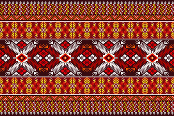 Pixel ethnic  pattern oriental traditional. Design fabric pattern textile African, Aztec African America Indian seamless. Floral pixel art pattern on navy background  vector illustration
