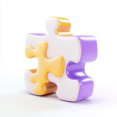 Obraz premium A colorful 3D puzzle piece with purple, yellow, and white colors, showcasing modern design and artistic style.