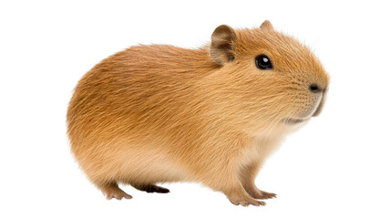 Cute small rodent sitting quietly, golden fur texture, round body shape, ideal for pet-related content or animal education. Isolated on white background or PNG