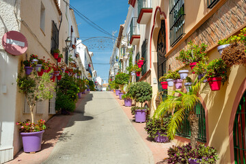 Fototapeta premium Estepona, Spain. Flower adorned streets of the white village 