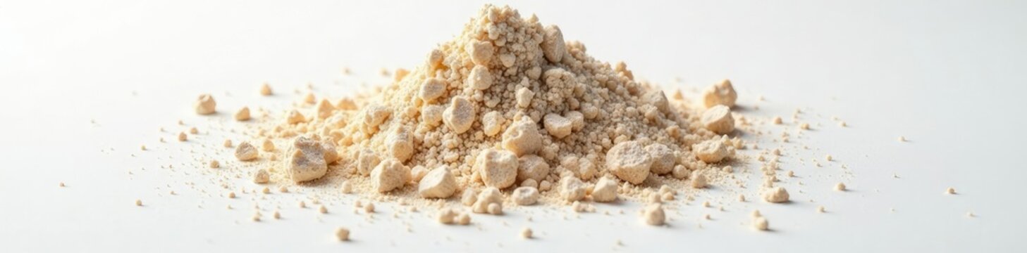 Raw zeolite powder scattered on a white surface, powder, minerals