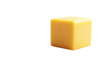 Bright yellow cube on white background, simple geometric shape, ideal for minimalistic design, perfect for branding space. Isolated on white background or PNG