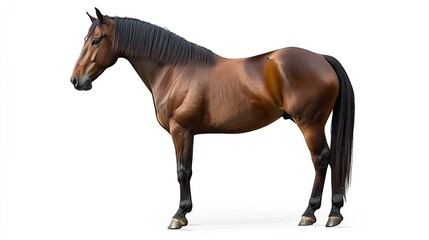 Bay horse isolated on white background, centered composition, even lighting