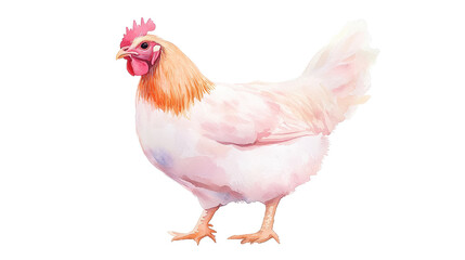 Fototapeta premium Colorful cartoon chicken, cheerful poultry illustration, suitable for children's books or farm-themed designs, bright colors. Isolated on white background or PNG