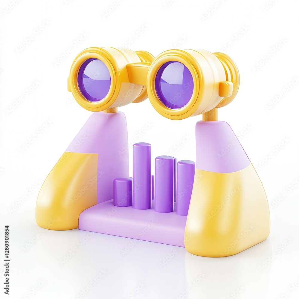 Poster a colorful and playful set of binoculars with a statistical chart base, showcasing a modern design a