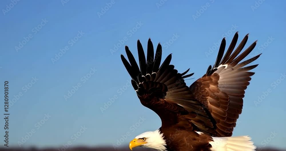 Aufkleber eagle in flight against blue sky with open wings displaying brown and white feathers
