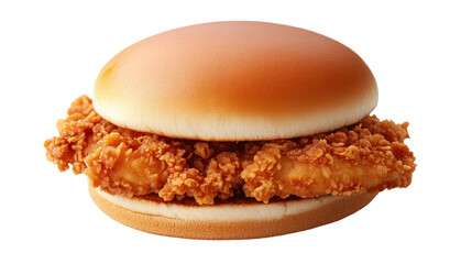Crispy chicken sandwich, golden bun with fried chicken fillet, savory and satisfying, perfect for lunch or a quick snack. Isolated on white background or PNG