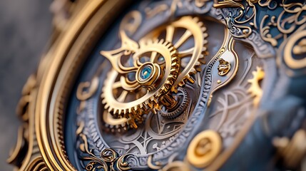 Intricate Gold Clockwork Mechanism Close Up