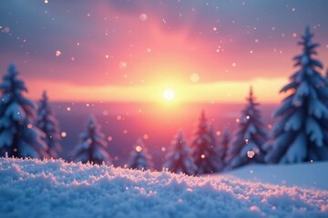 Naklejka premium Snowflakes gently falling on a rainbow-colored sky at dawn, gentle, sun, morning