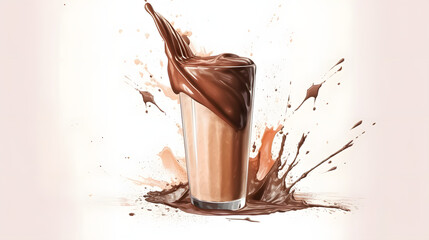 Fototapeta premium Chocolate Milkshake With Splash colorful watercolor