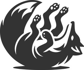 A fox rolling on its back, paws in the air animal vector silhouette