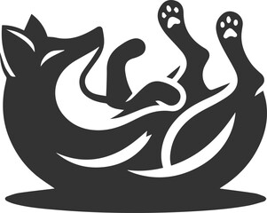 A fox rolling on its back, paws in the air animal vector silhouette